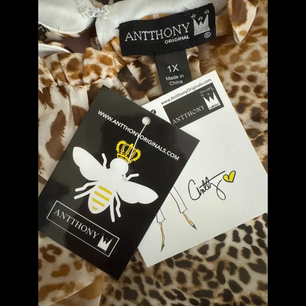 ANTTHONY Originals 1X Leopard Print Chiffon Dress Lined RN83299 Pullover‎ Style